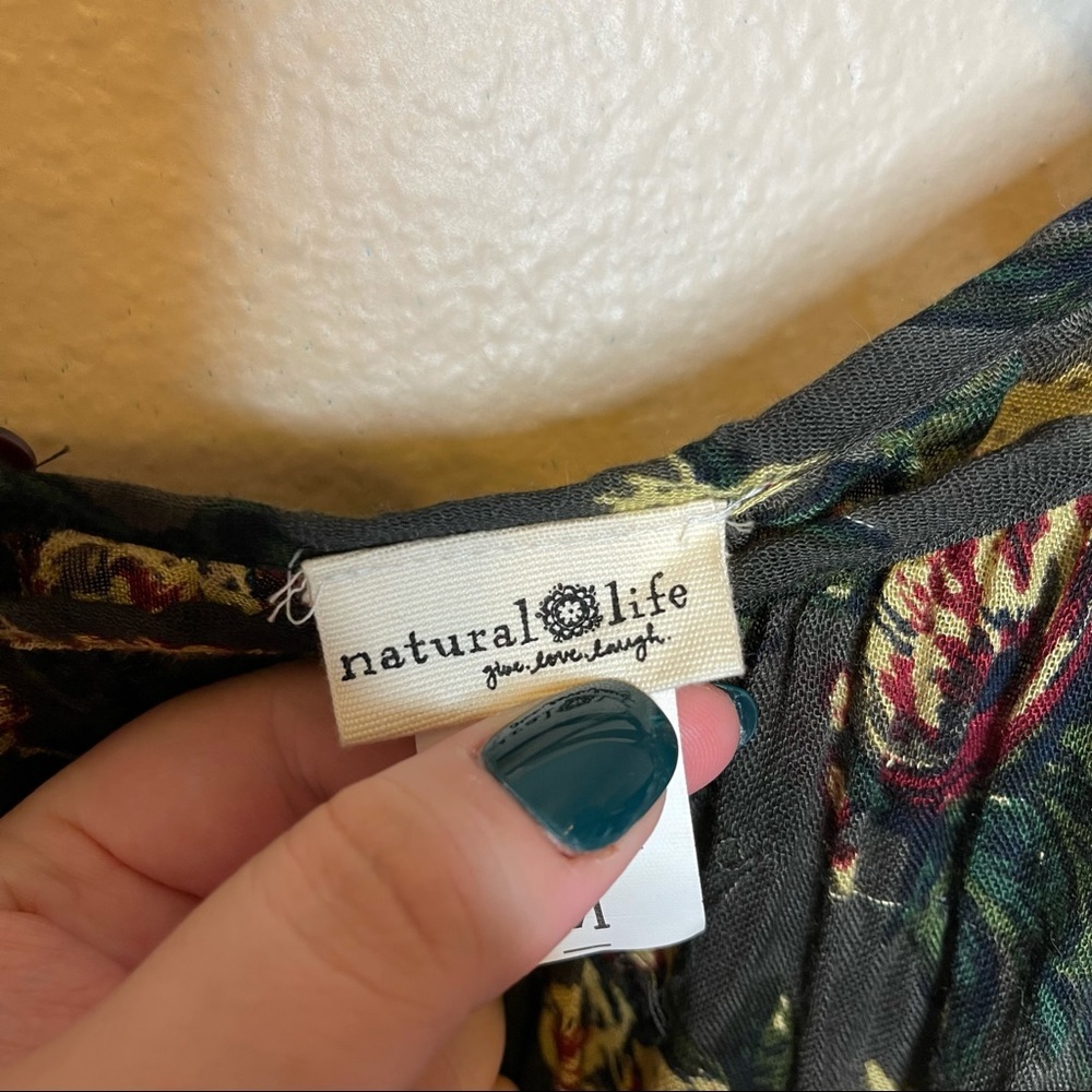 Natural Life Floral Cold Shoulder Semi Sheer Long Sleeve Top Size Medium - Picture 6 of 7